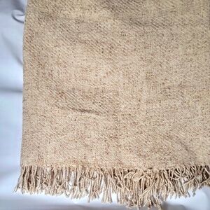 Arhaus 100% Wool Throw Blanket 60x52" Oatmeal Sand Color fringe